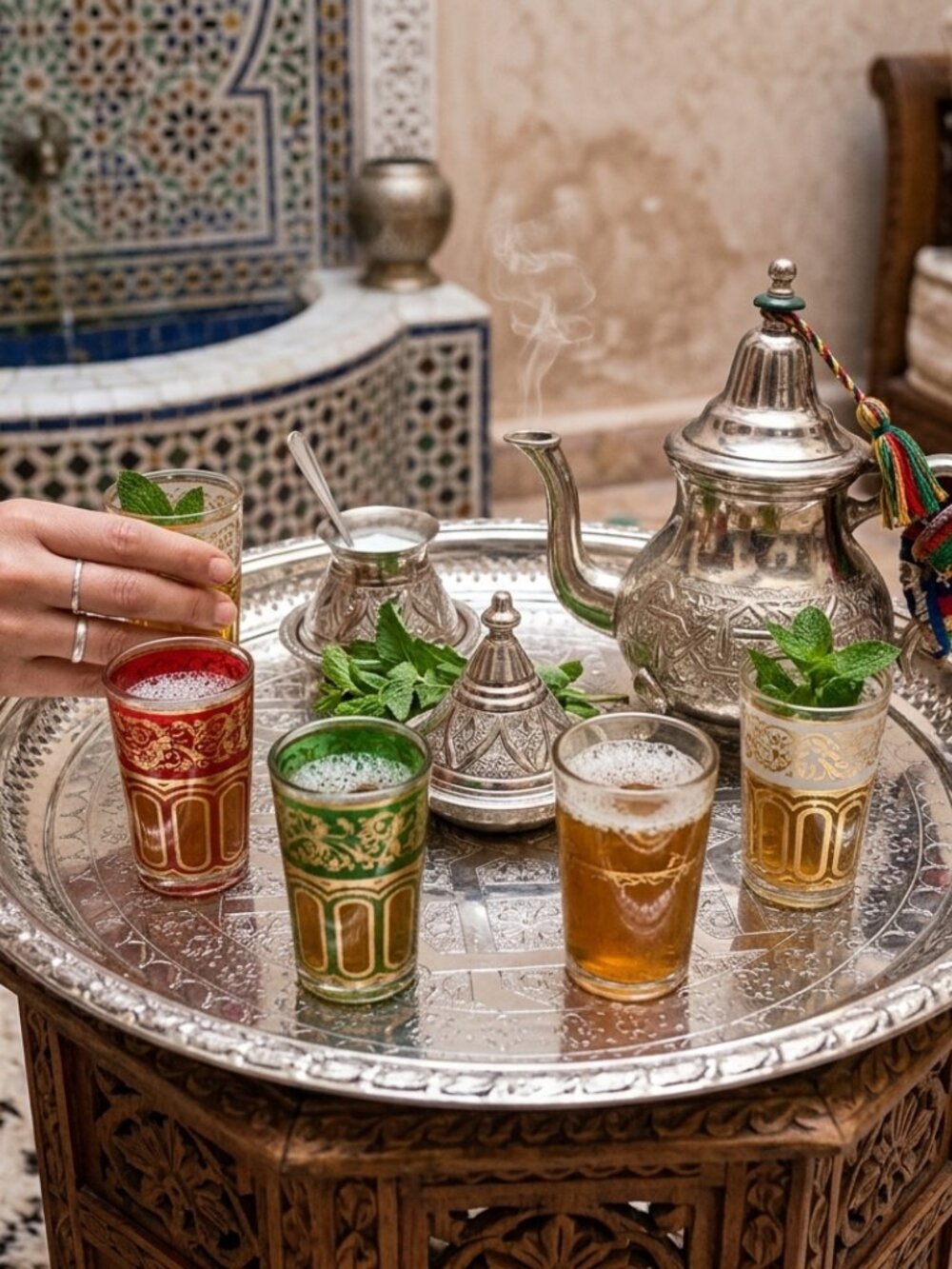Moroccan Tea Serving Tray 16" Silver Plated